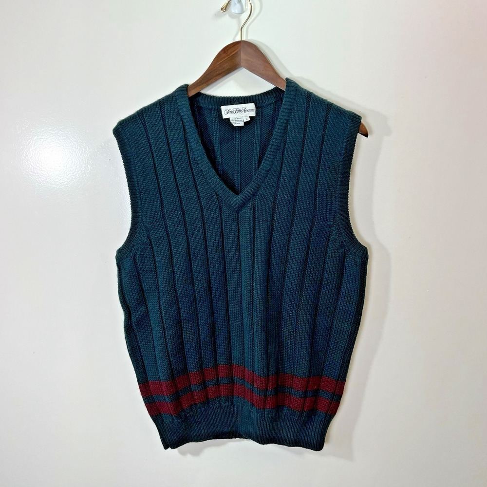 Saks Fifth Avenue Mens Wool Ribbed Sweater Vest L  Grandapacore Dark Academia